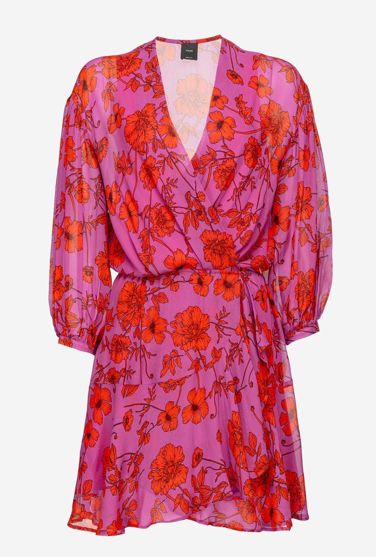 Women's Pinko Graphic Floral Mini Dress Fuchsia/Red | Australia-10597829