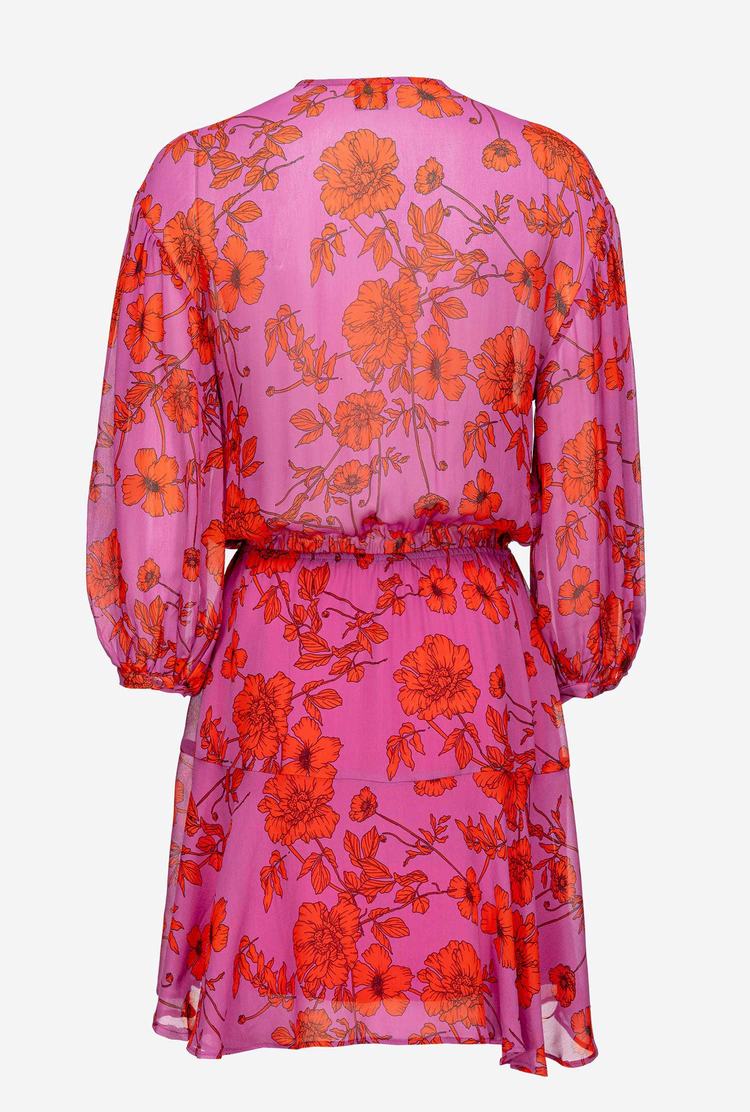 Women's Pinko Graphic Floral Mini Dress Fuchsia/Red | Australia-10597829