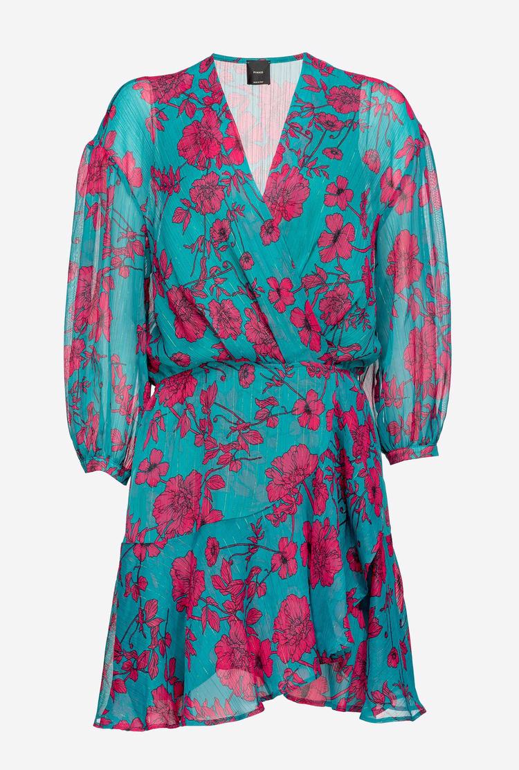 Women's Pinko Graphic Floral Mini Dress Green/Fuchsia | Australia-17283649