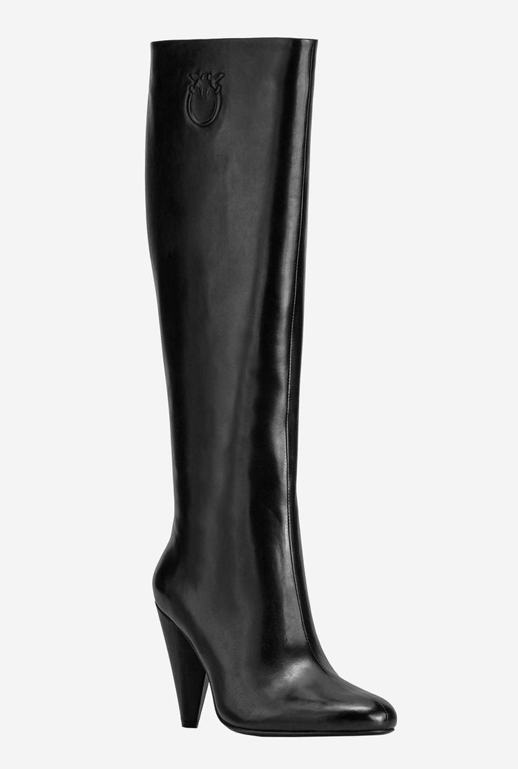 Women's Pinko Heeled Leather Boots Black | Australia-14862709