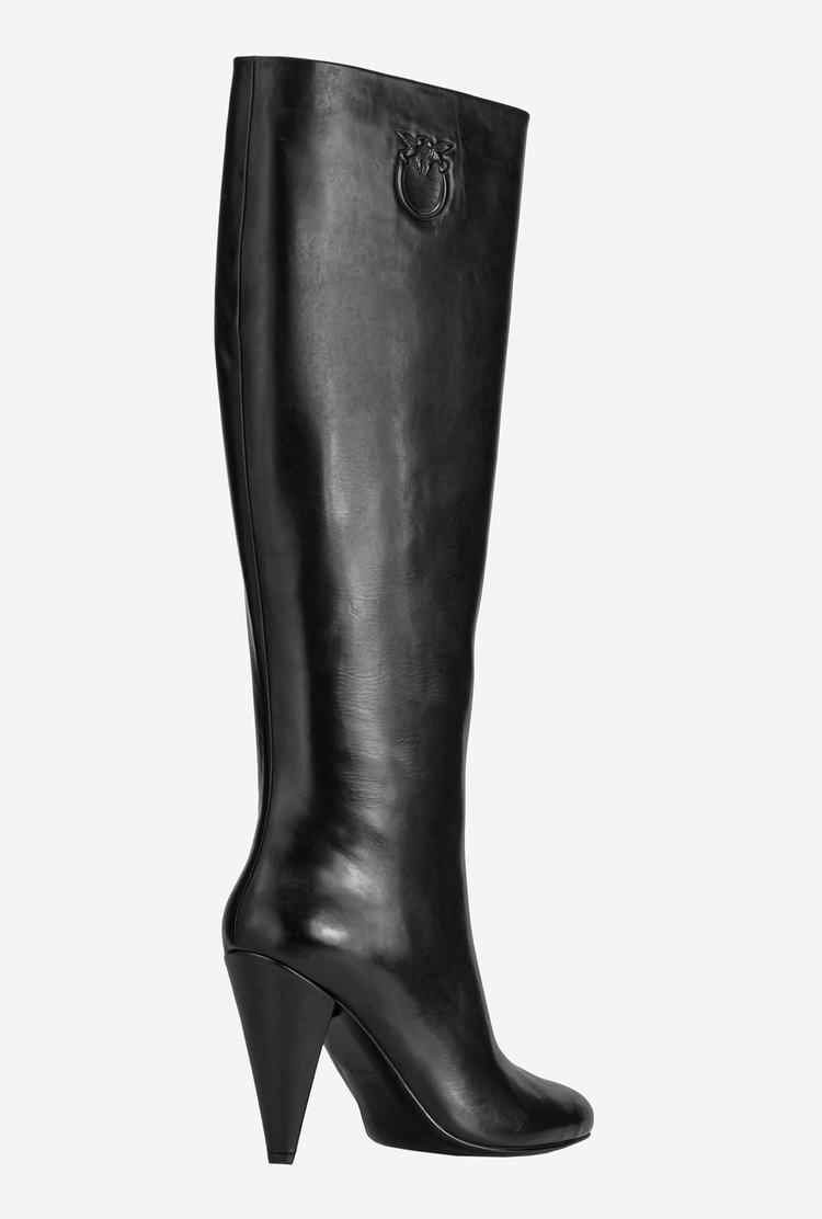 Women's Pinko Heeled Leather Boots Black | Australia-14862709