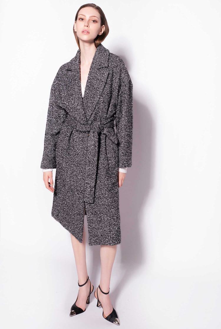 Women's Pinko Herringbone Wraparound Coats Black/Grey | Australia-10859749