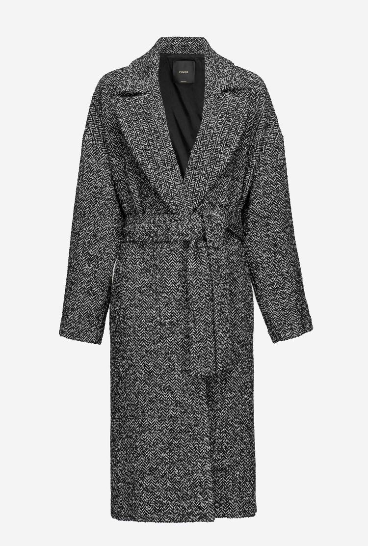 Women's Pinko Herringbone Wraparound Coats Black/Grey | Australia-10859749