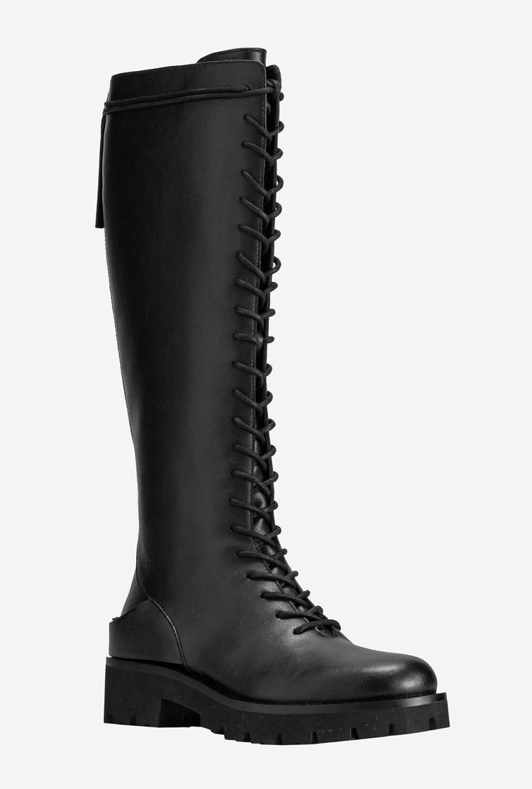 Women's Pinko High Leather Combat Boots Black | Australia-82937169