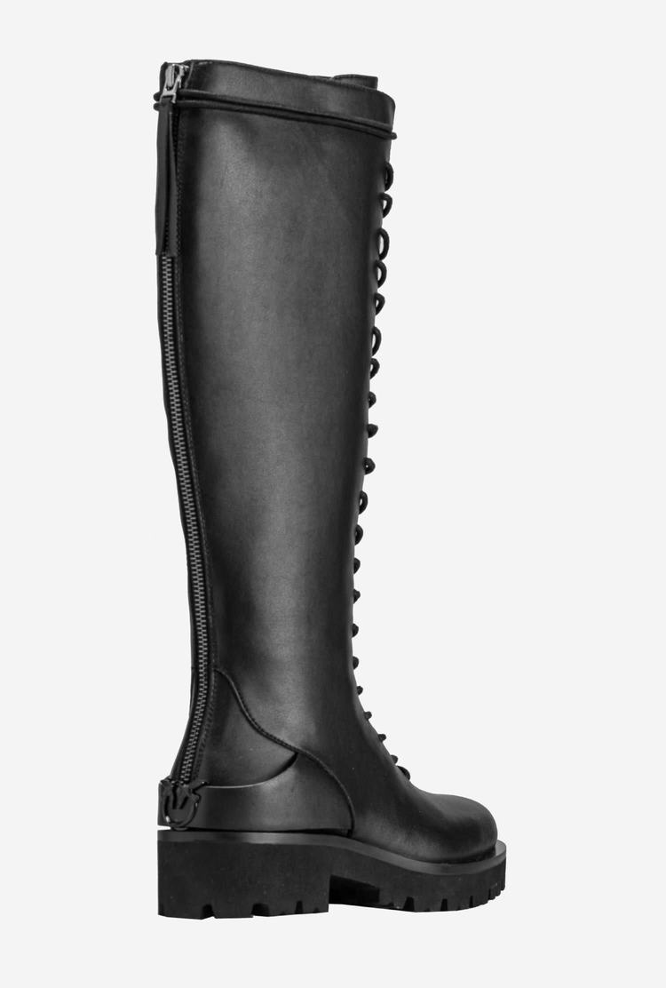 Women's Pinko High Leather Combat Boots Black | Australia-82937169