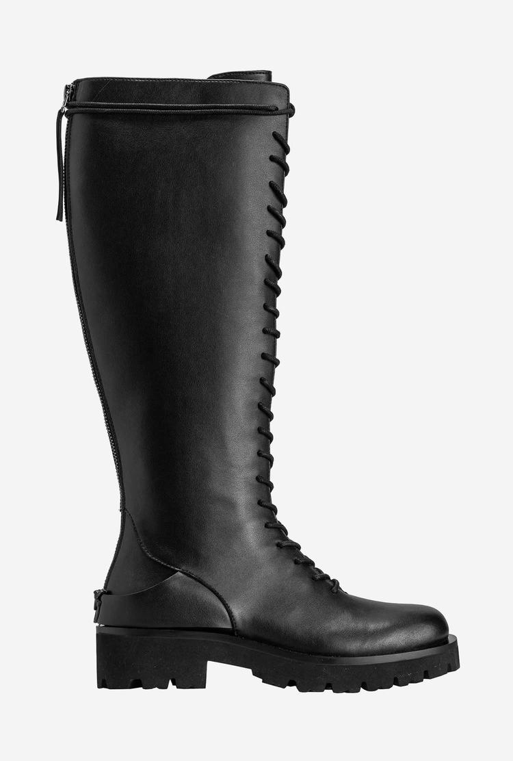 Women\'s Pinko High Leather Combat Boots Black | Australia-82937169