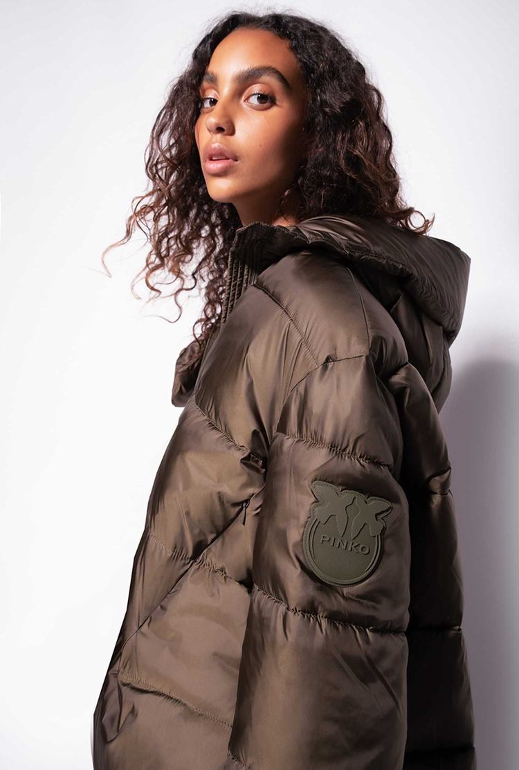 Women's Pinko Hood Down Jackets Green | Australia-10937689