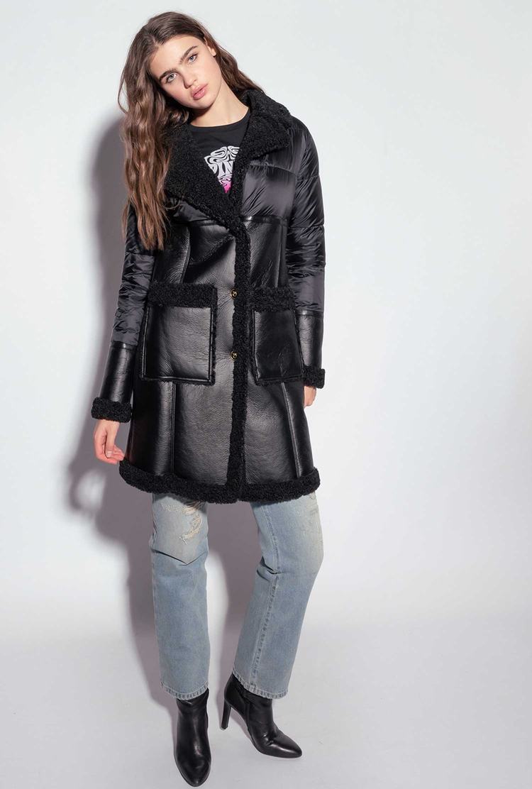 Women's Pinko Imitation Sheepskin Coats Black | Australia-14528969