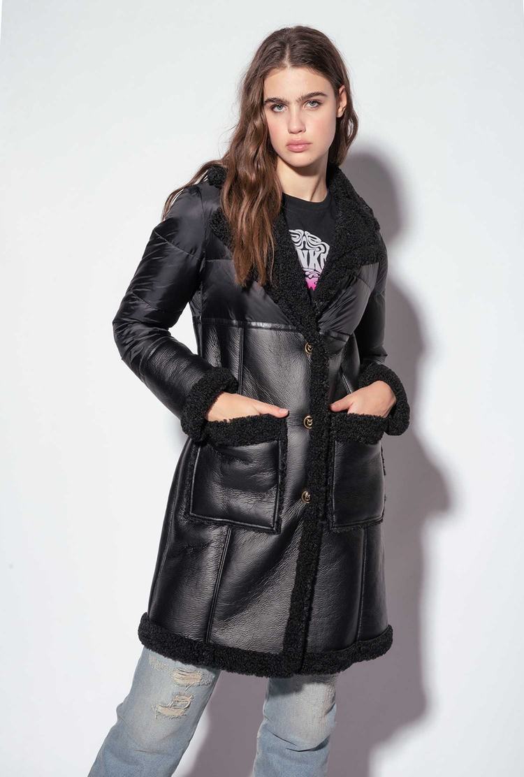 Women\'s Pinko Imitation Sheepskin Coats Black | Australia-14528969