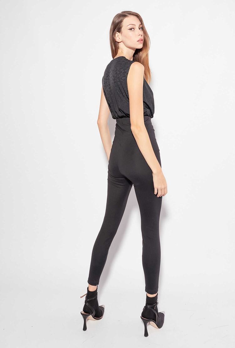 Women's Pinko Jacquard Logo Bodysuit Black | Australia-25981439