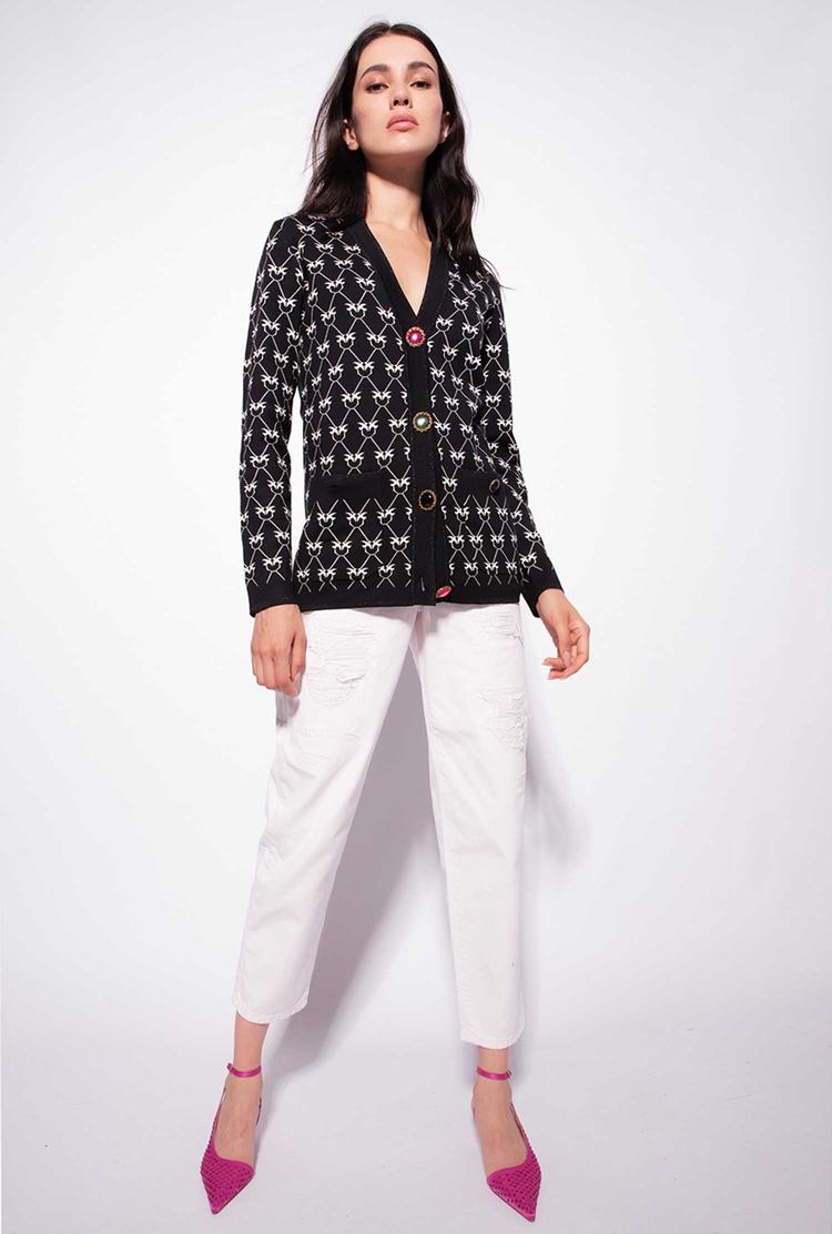 Women's Pinko Jewel Buttons Cardigan Black/Cream | Australia-83791659