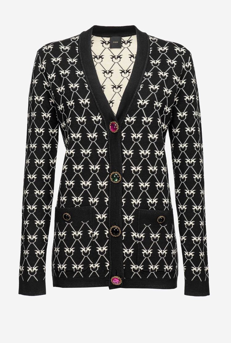 Women's Pinko Jewel Buttons Cardigan Black/Cream | Australia-83791659