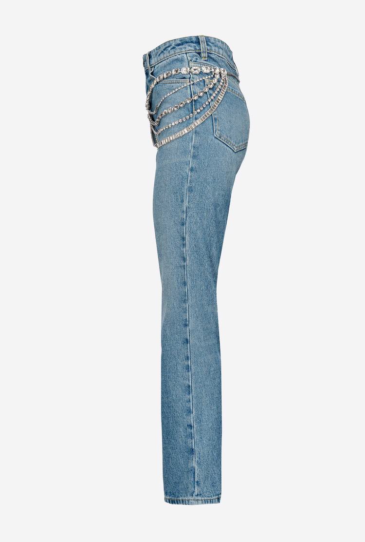 Women's Pinko Jewel Chains Jeans Blue | Australia-18793469