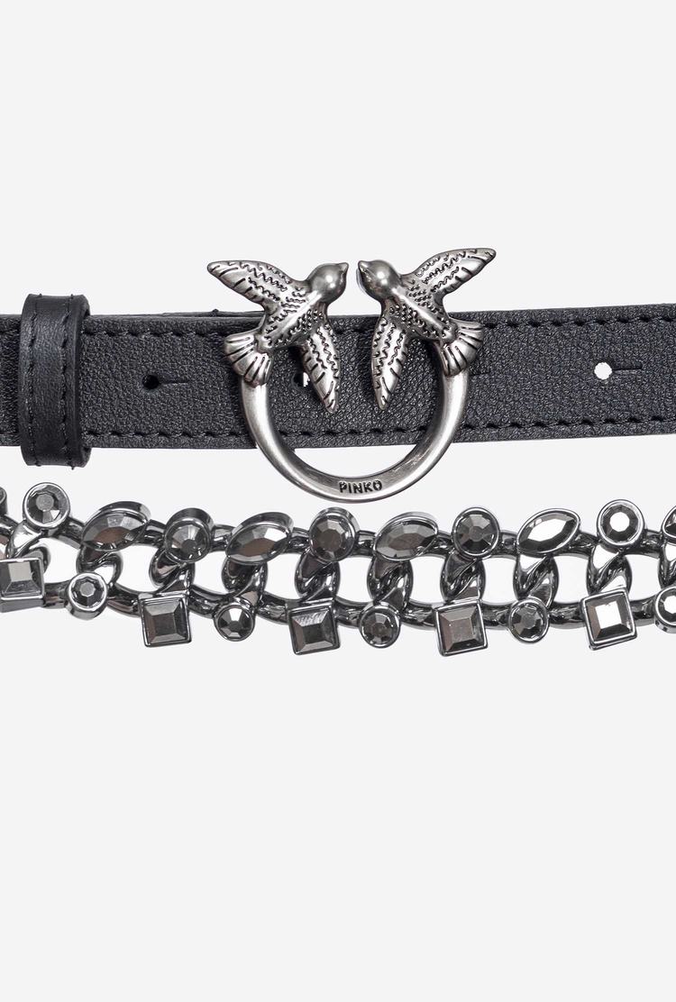 Women's Pinko Jewel Detail Belts Black Silver | Australia-84659329