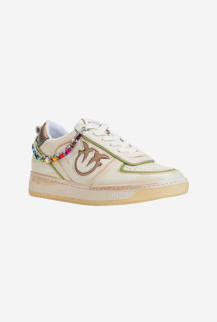 Women's Pinko Jewel Detail Sneakers White/Gold/Green | Australia-09364829