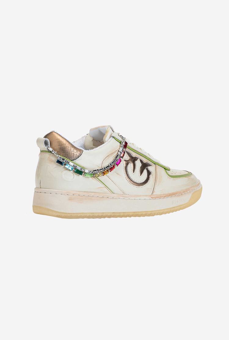 Women's Pinko Jewel Detail Sneakers White/Gold/Green | Australia-09364829