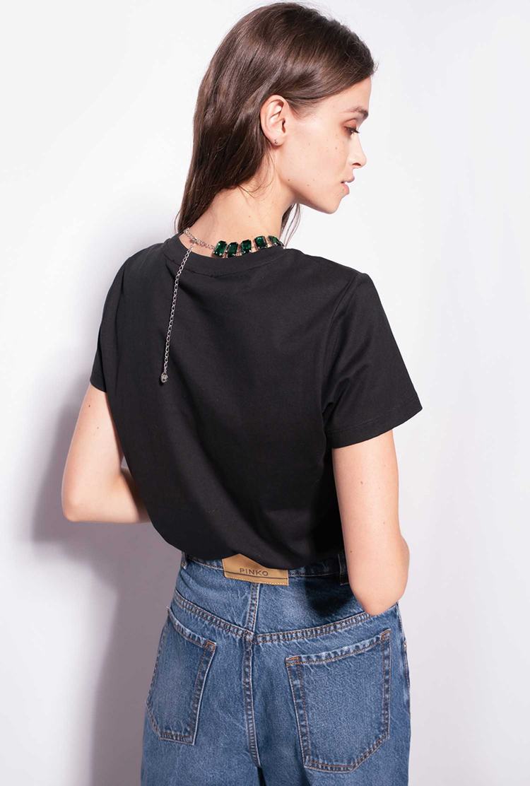 Women's Pinko Jewel Necklace T Shirts Black | Australia-10836479