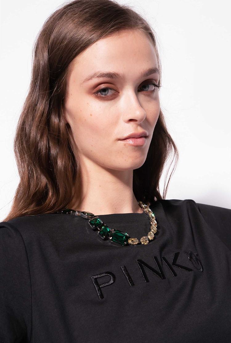 Women's Pinko Jewel Necklace T Shirts Black | Australia-10836479