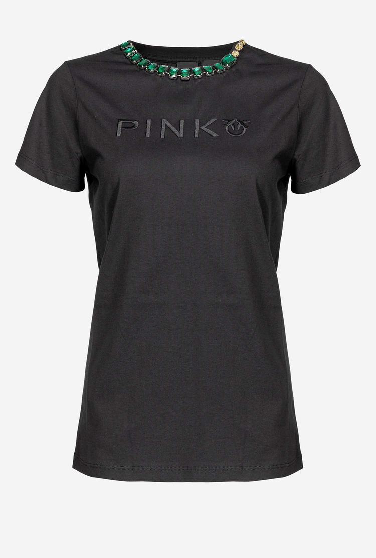 Women's Pinko Jewel Necklace T Shirts Black | Australia-10836479