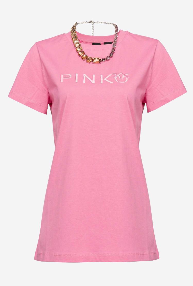 Women's Pinko Jewel Necklace T Shirts Rose | Australia-74235869