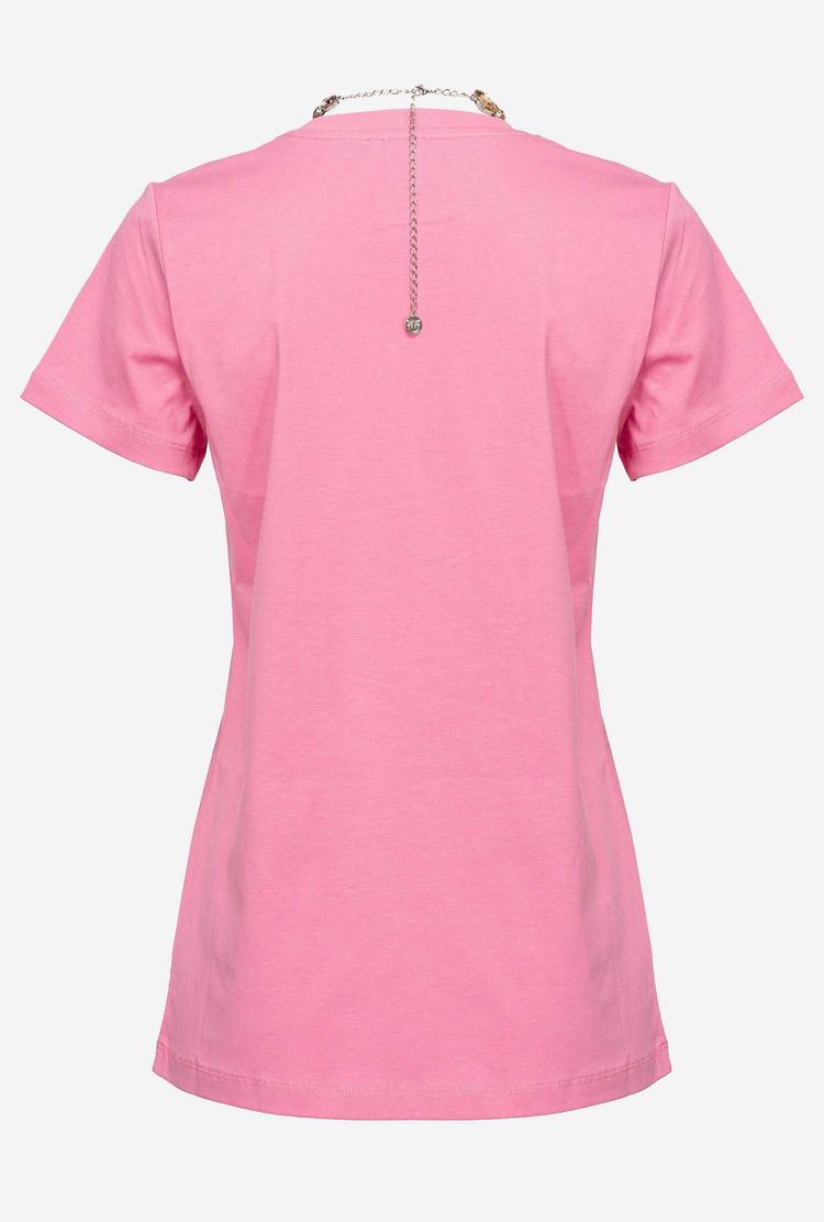 Women's Pinko Jewel Necklace T Shirts Rose | Australia-74235869