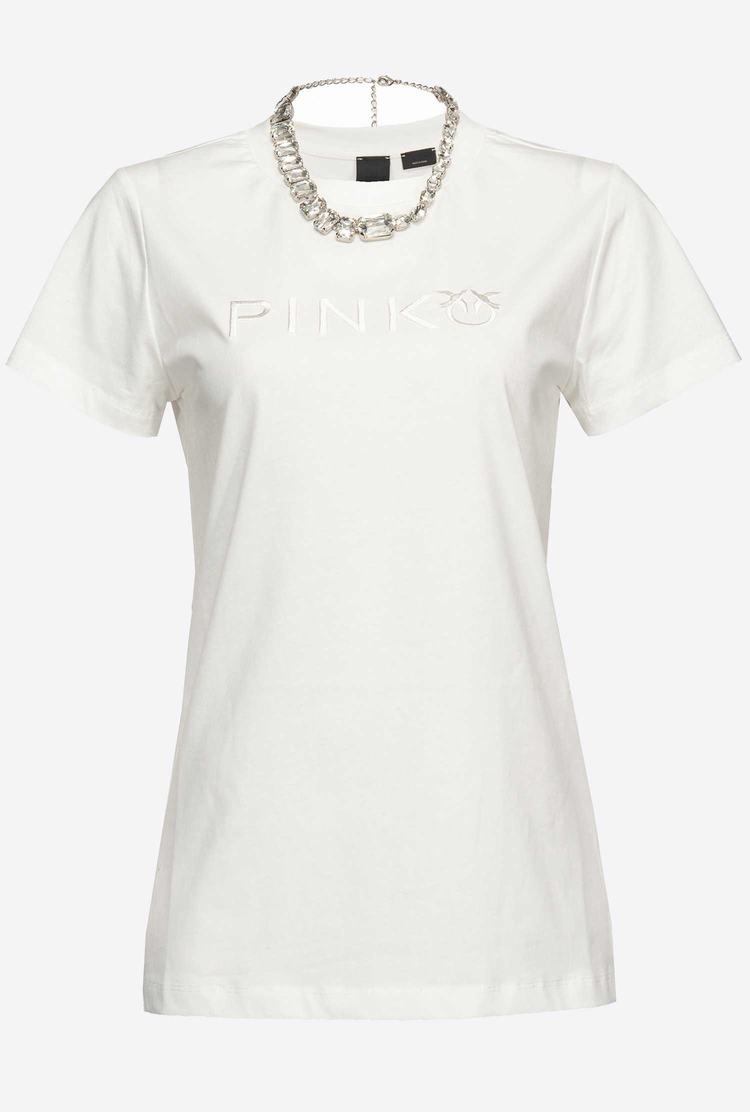 Women's Pinko Jewel Necklace T Shirts White | Australia-75013299