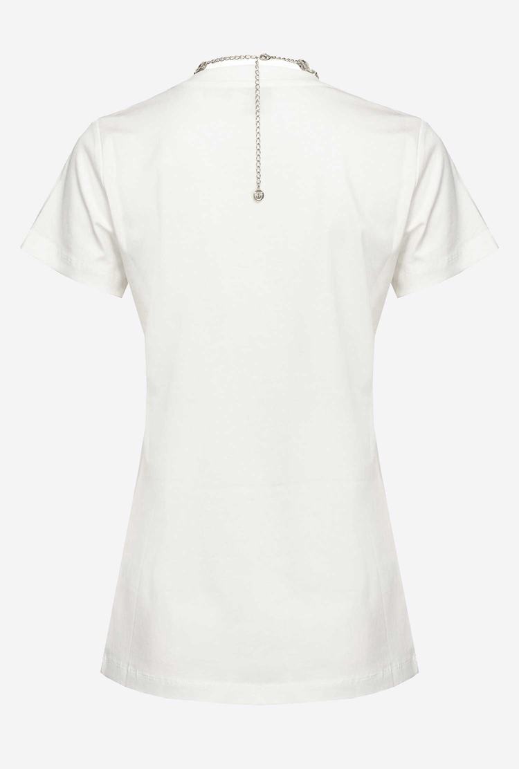 Women's Pinko Jewel Necklace T Shirts White | Australia-75013299