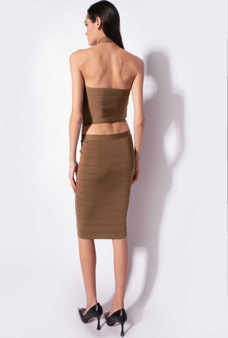 Women's Pinko Knit Band-effect Skirts Brown | Australia-43028769