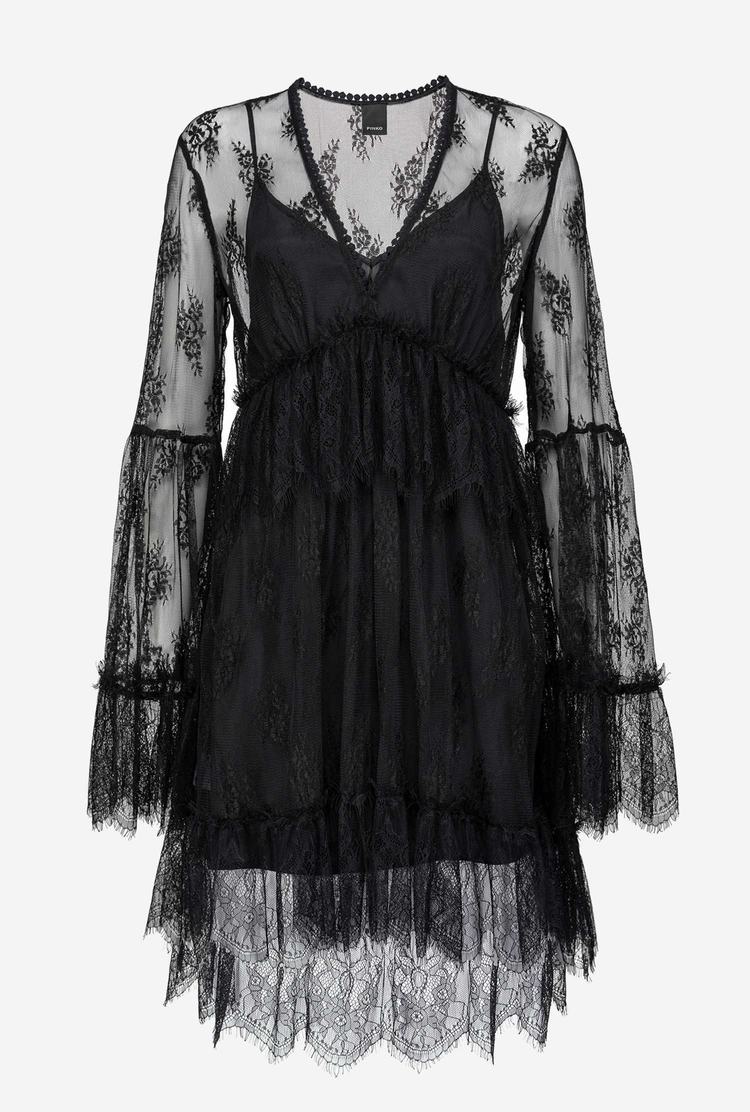 Women's Pinko Lace Dress Black | Australia-78352649