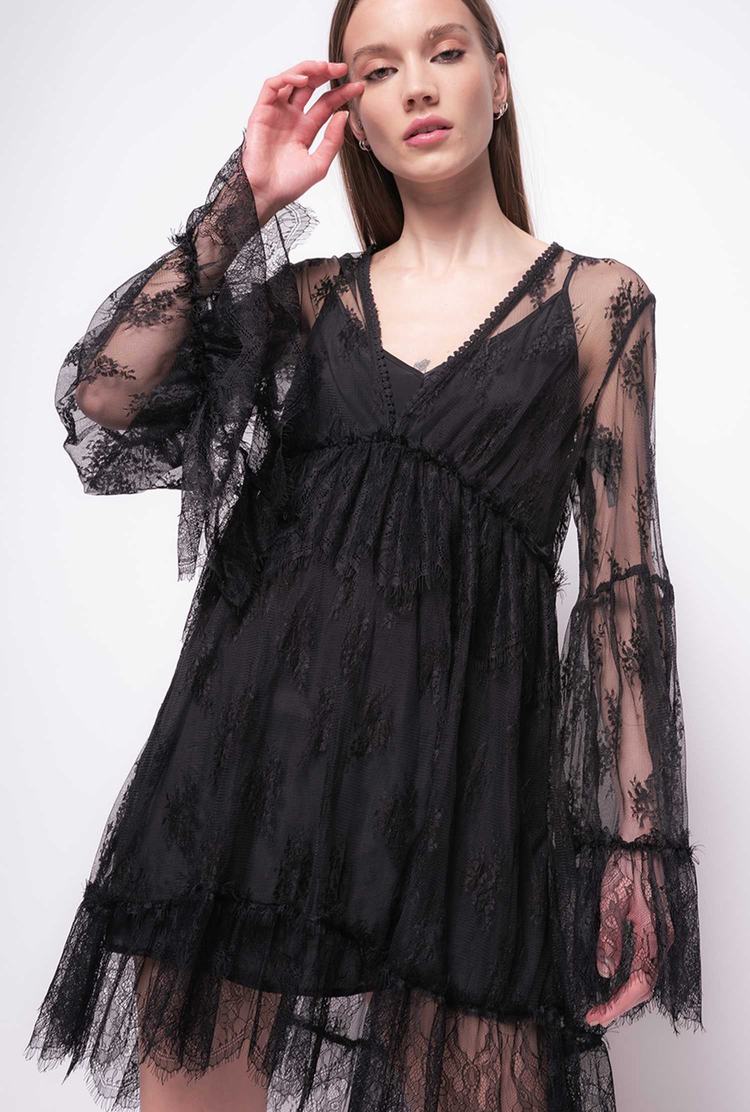 Women\'s Pinko Lace Dress Black | Australia-78352649