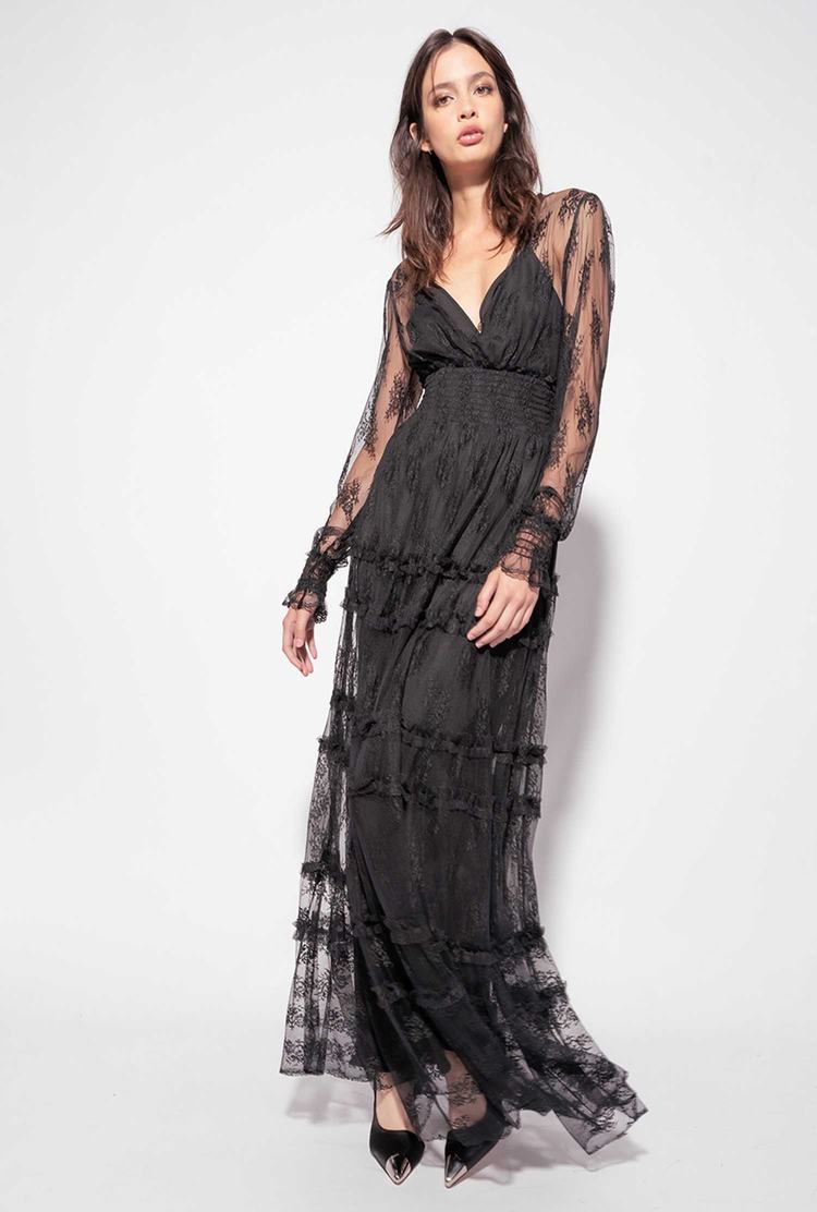 Women's Pinko Lace Maxi Dress Black | Australia-32597409