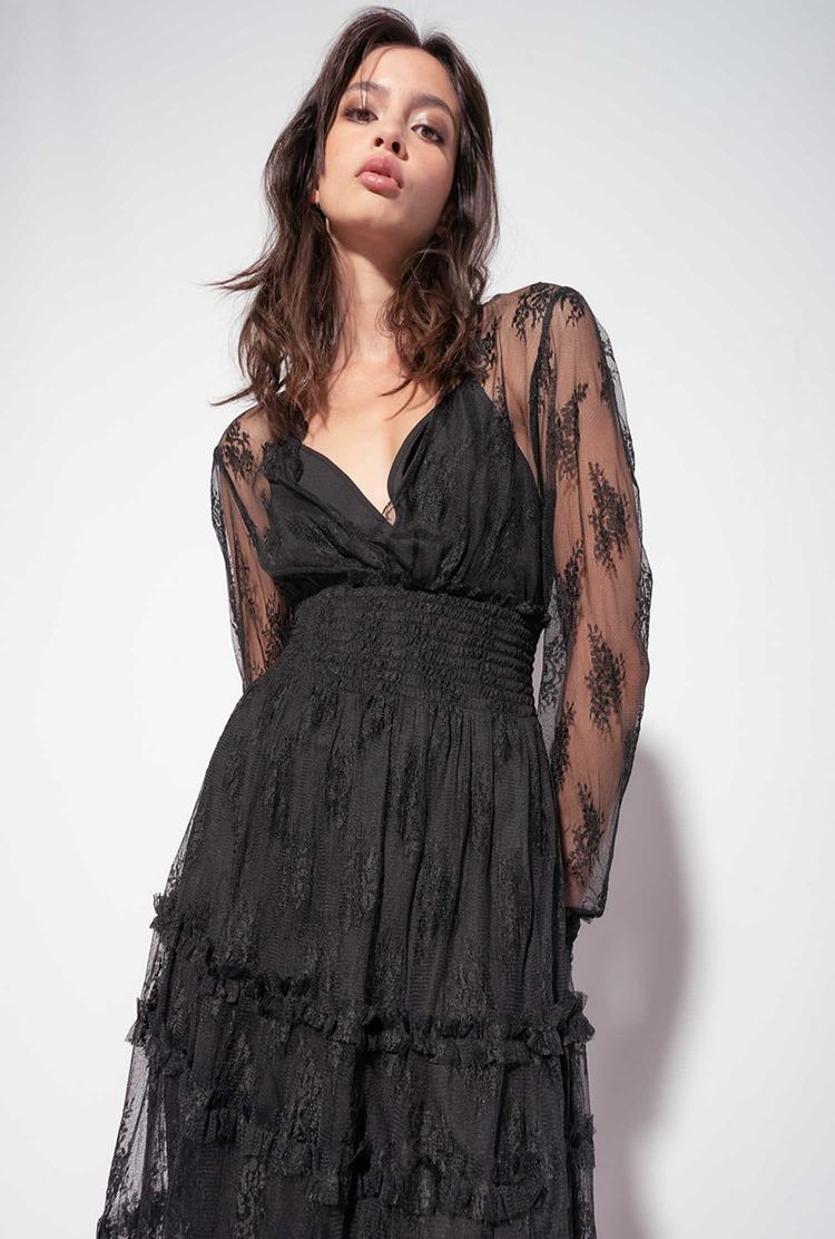 Women's Pinko Lace Maxi Dress Black | Australia-32597409