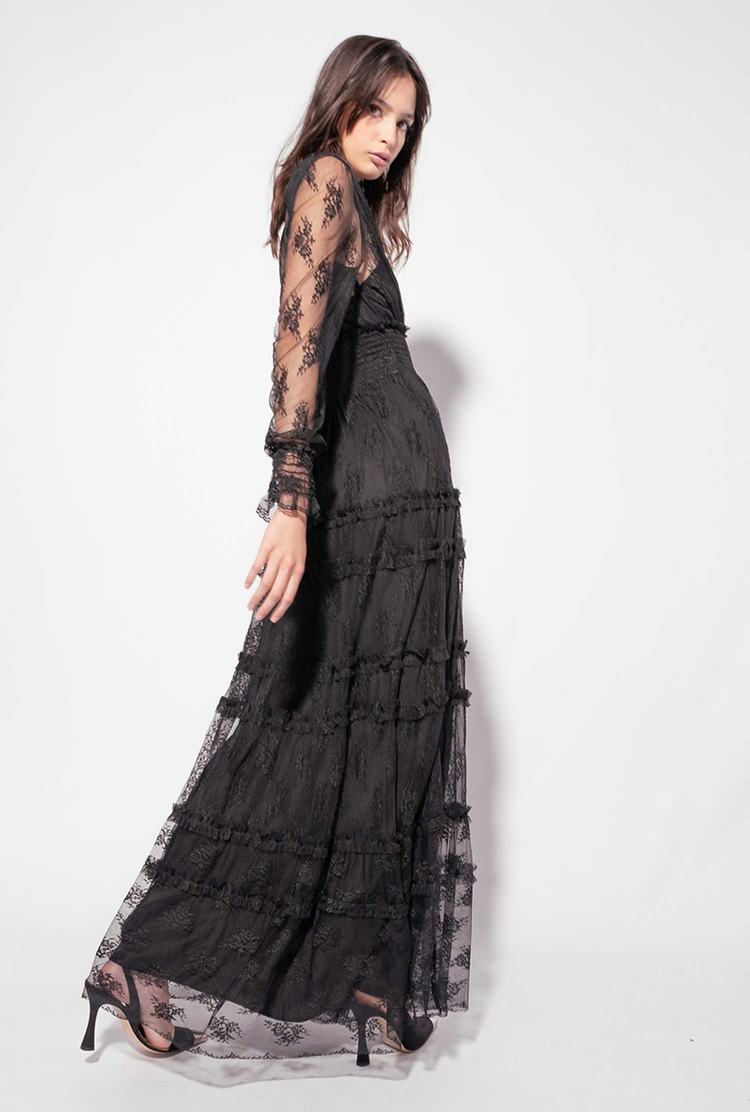 Women's Pinko Lace Maxi Dress Black | Australia-32597409