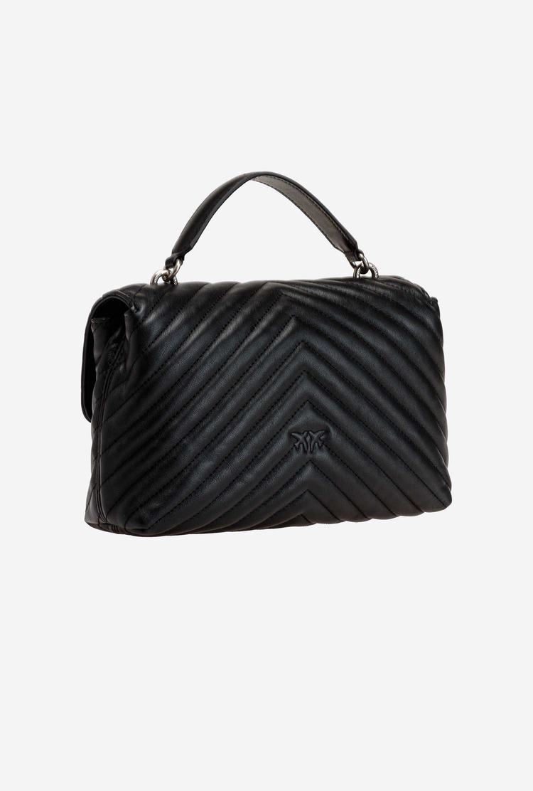 Women's Pinko Lady Love Bag Puff Chevron Handbag Black Silver | Australia-10849379