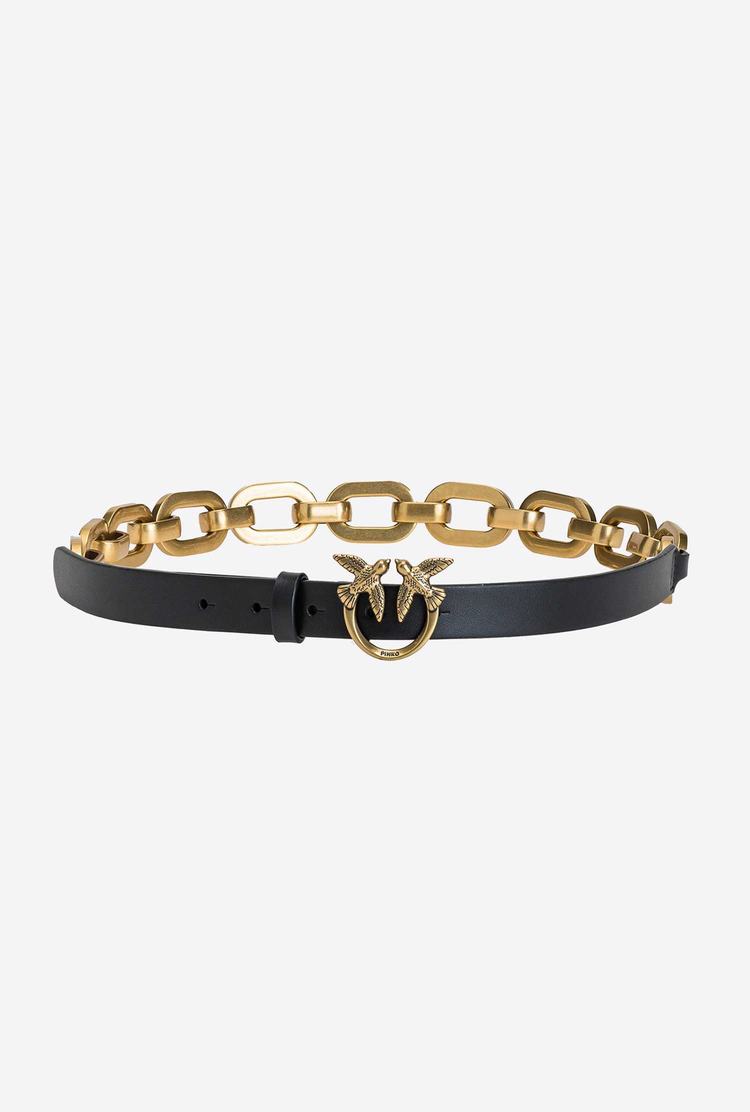 Women\'s Pinko Large Chain Belts Black Gold | Australia-01327859