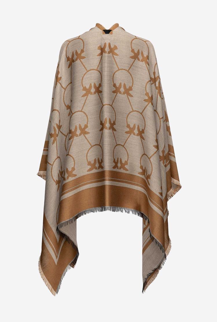 Women's Pinko Large Love Birds Shawl Scarves Brown/Beige | Australia-30486599