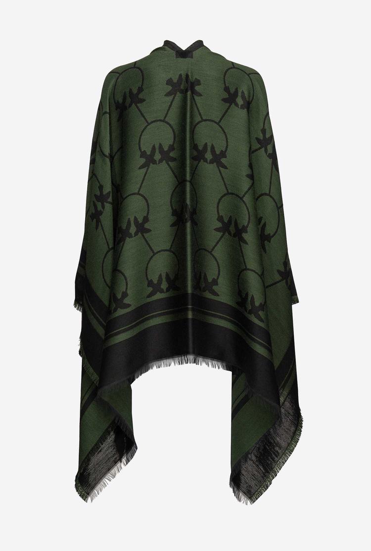 Women's Pinko Large Love Birds Shawl Scarves Green/Black | Australia-94751239