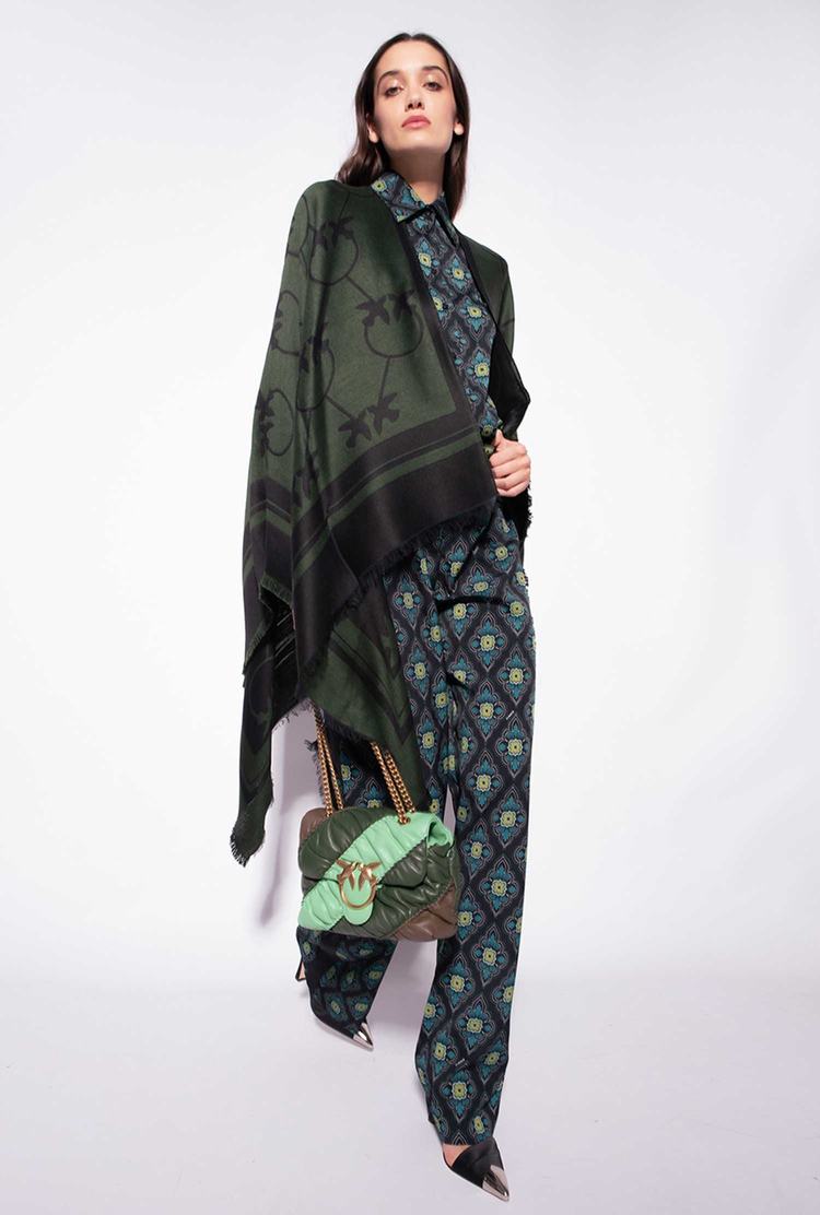 Women's Pinko Large Love Birds Shawl Scarves Green/Black | Australia-94751239