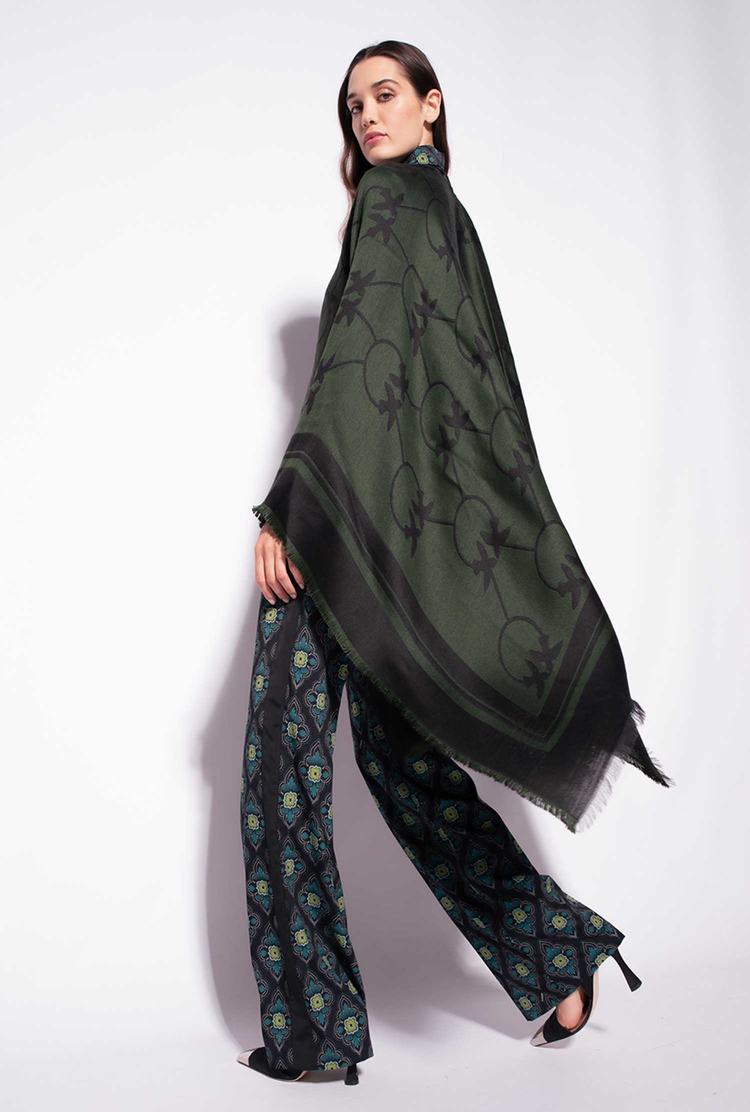 Women's Pinko Large Love Birds Shawl Scarves Green/Black | Australia-94751239