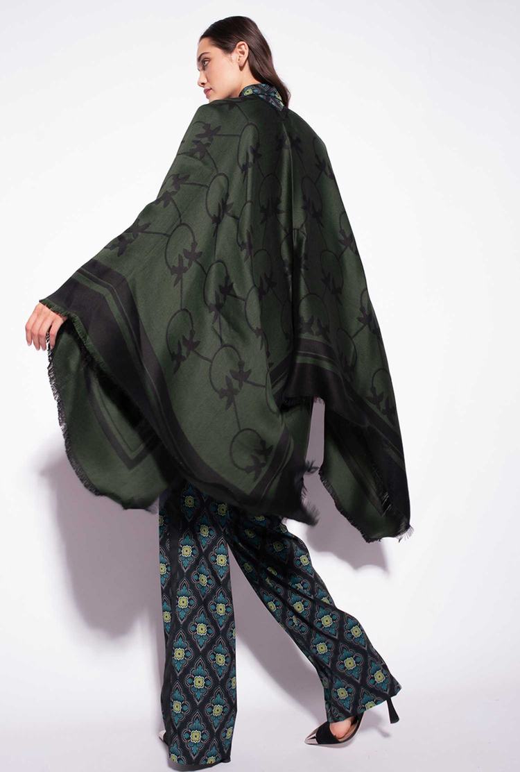 Women's Pinko Large Love Birds Shawl Scarves Green/Black | Australia-94751239