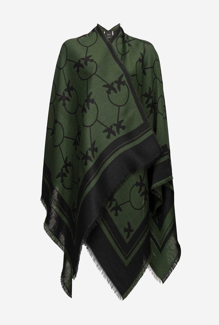 Women\'s Pinko Large Love Birds Shawl Scarves Green/Black | Australia-94751239