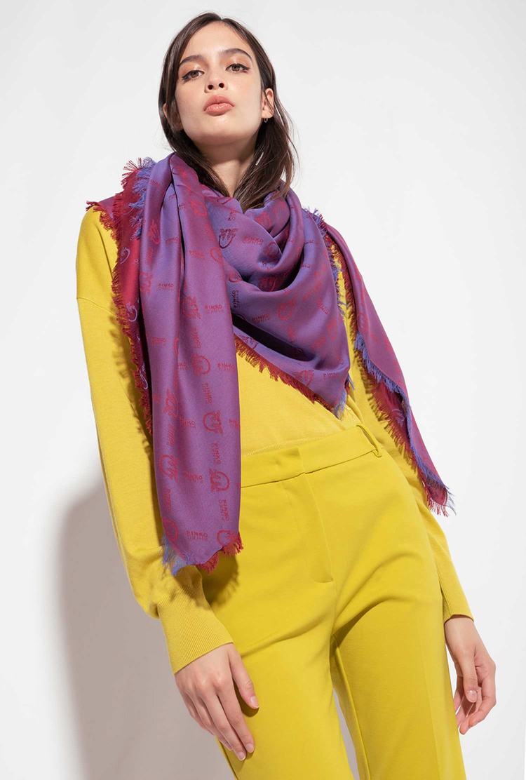 Women's Pinko Large Monogram Scarves Purple/Blue | Australia-81504639