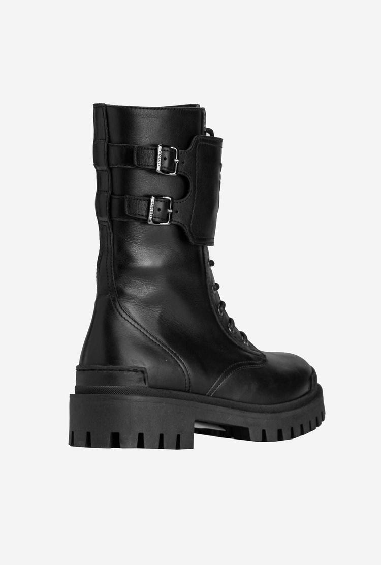 Women's Pinko Leather Combat Boots Black | Australia-67915089