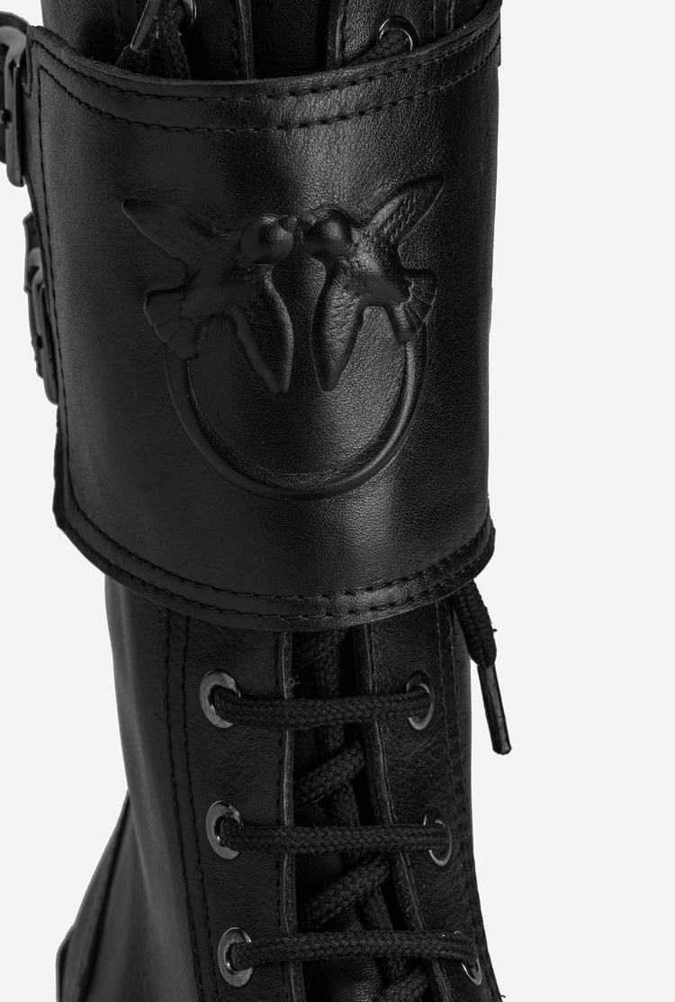 Women's Pinko Leather Combat Boots Black | Australia-67915089