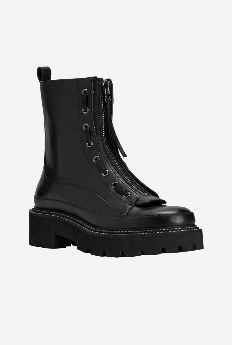 Women's Pinko Leather Combat Boots Black | Australia-86745209