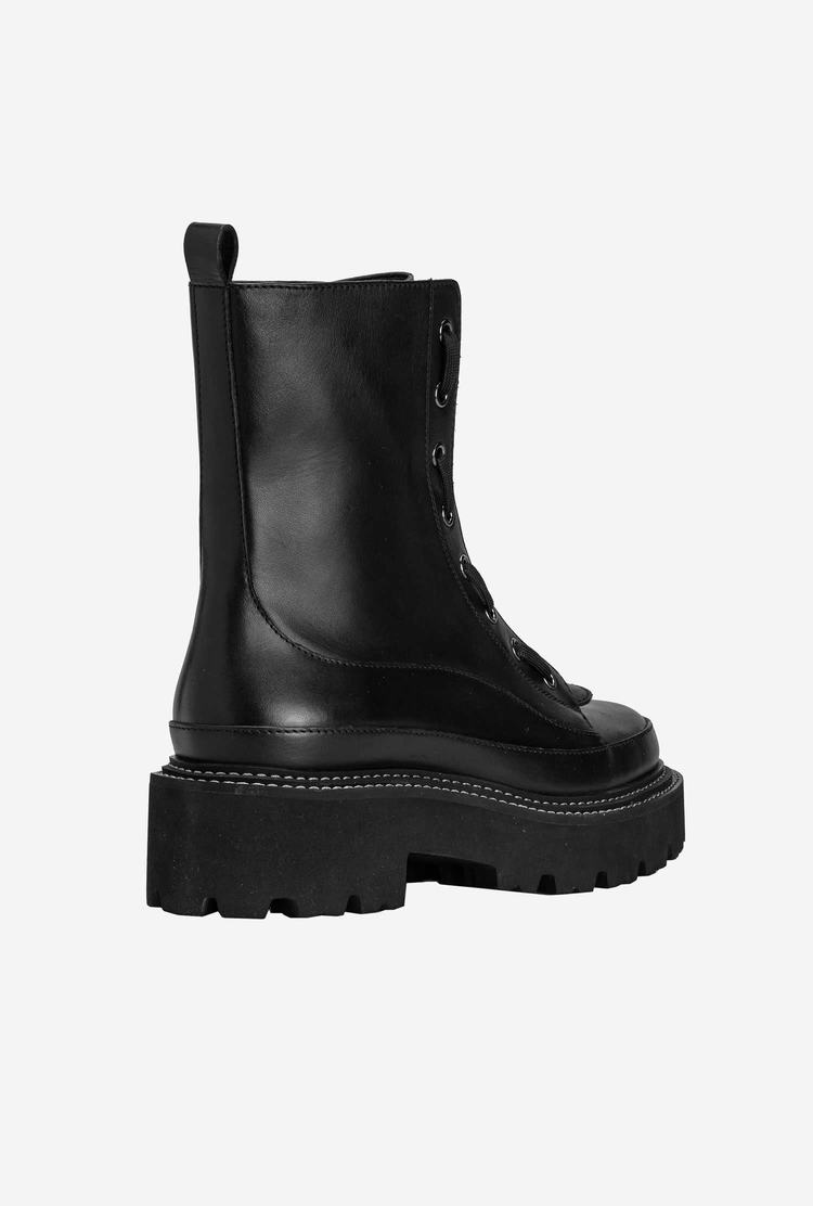 Women's Pinko Leather Combat Boots Black | Australia-86745209