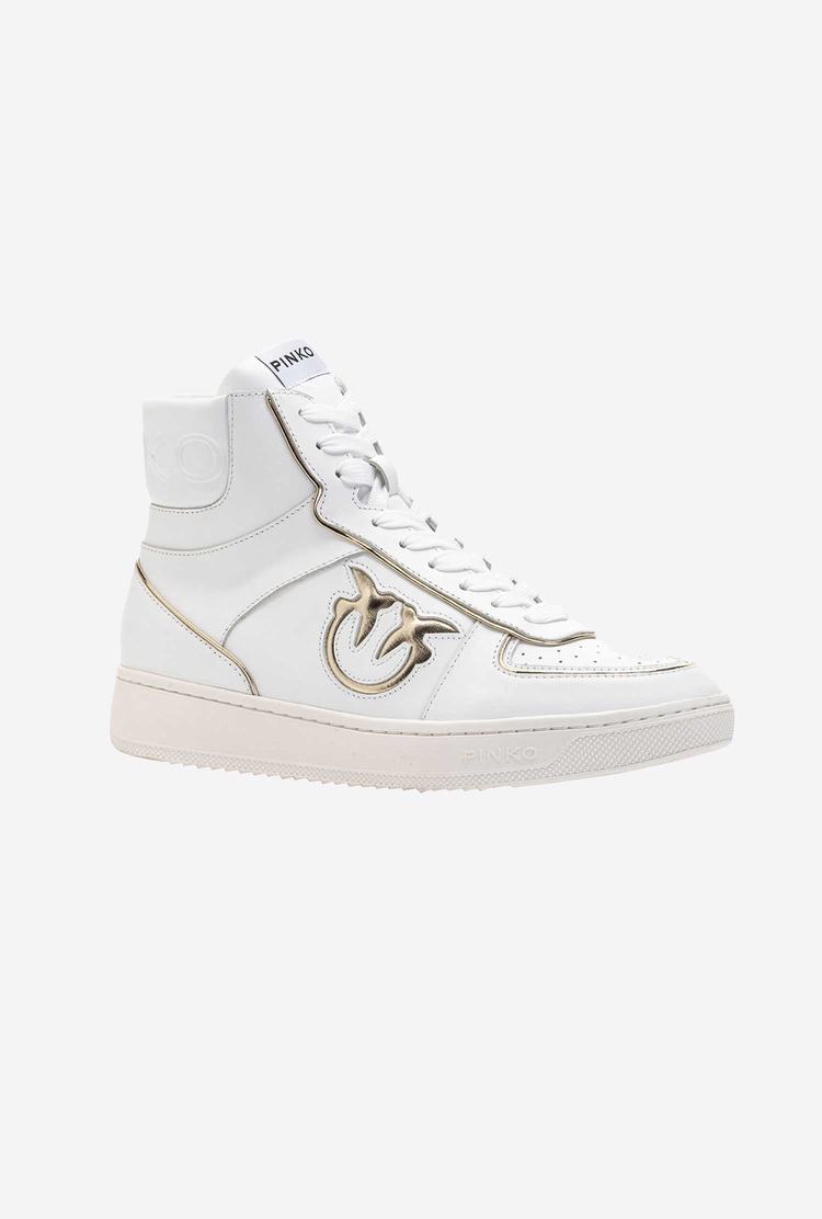 Women's Pinko Leather High-top Sneakers White/Gold | Australia-02319579