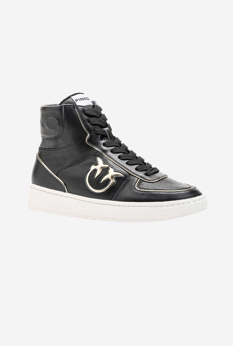 Women's Pinko Leather High-top Sneakers Black/Gold | Australia-23065479