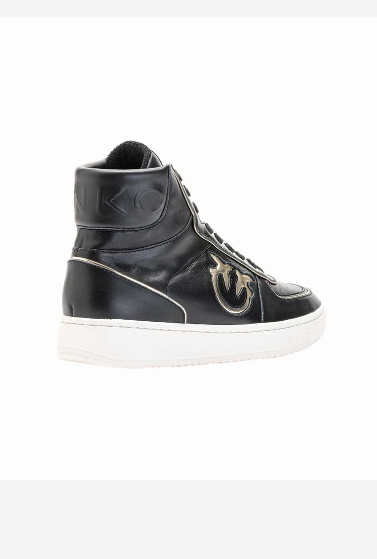 Women's Pinko Leather High-top Sneakers Black/Gold | Australia-23065479