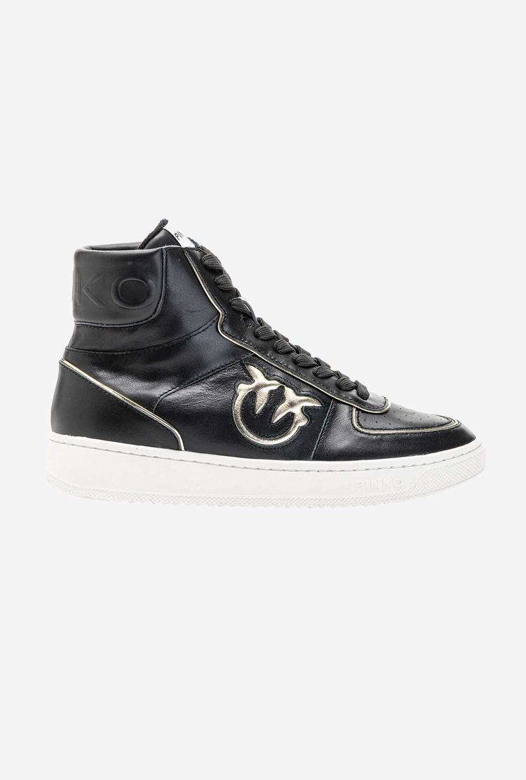 Women\'s Pinko Leather High-top Sneakers Black/Gold | Australia-23065479